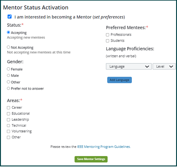 IEEE Mentoring Preferences Mentee